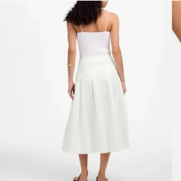 Madewell Pleated Midi Skirt in 100% Cotton Poplin NV576 White Size 6 NWT - Picture 3 of 8